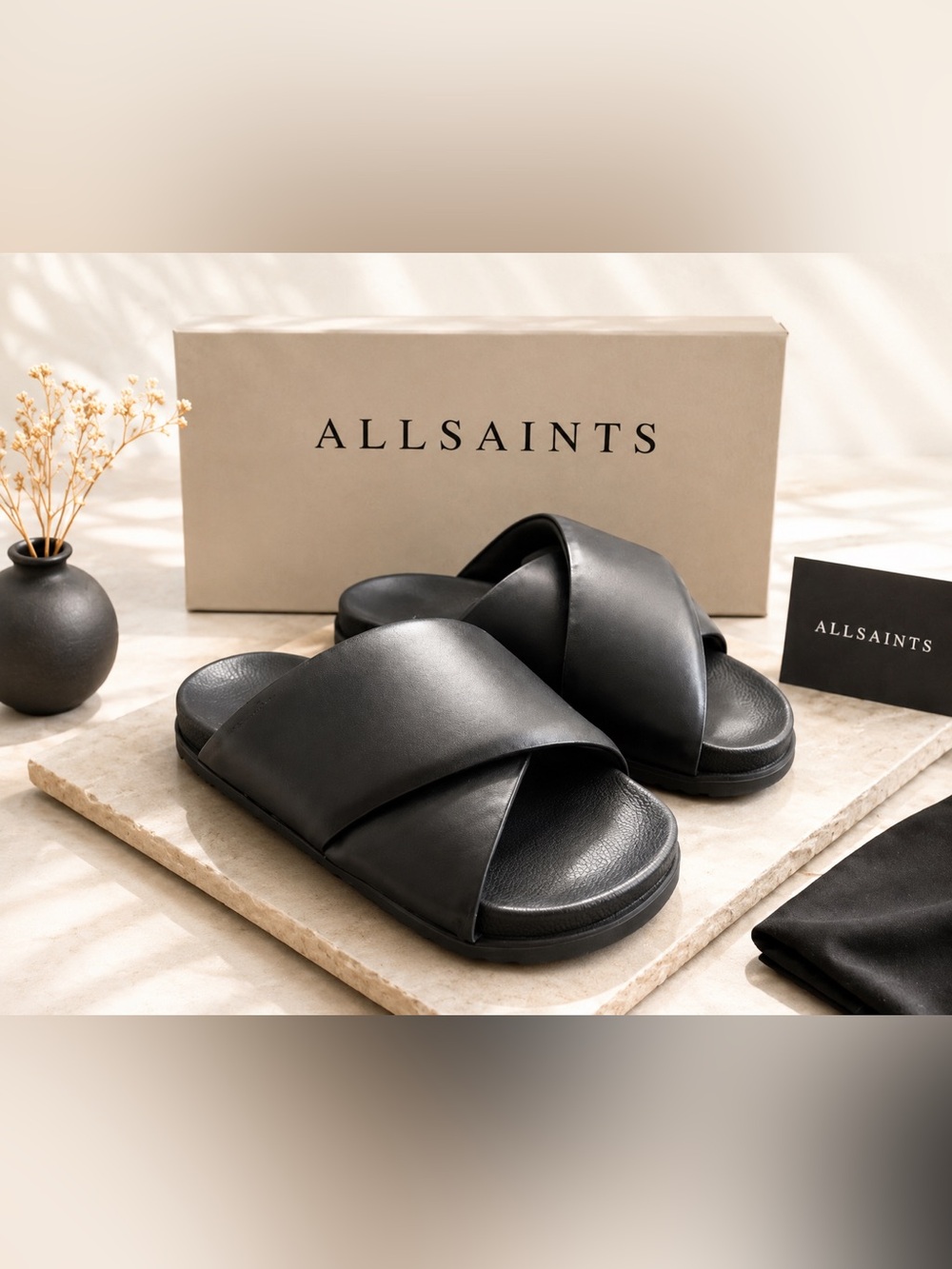 AllSaints Black Crisscross Slide Sandals size 9
